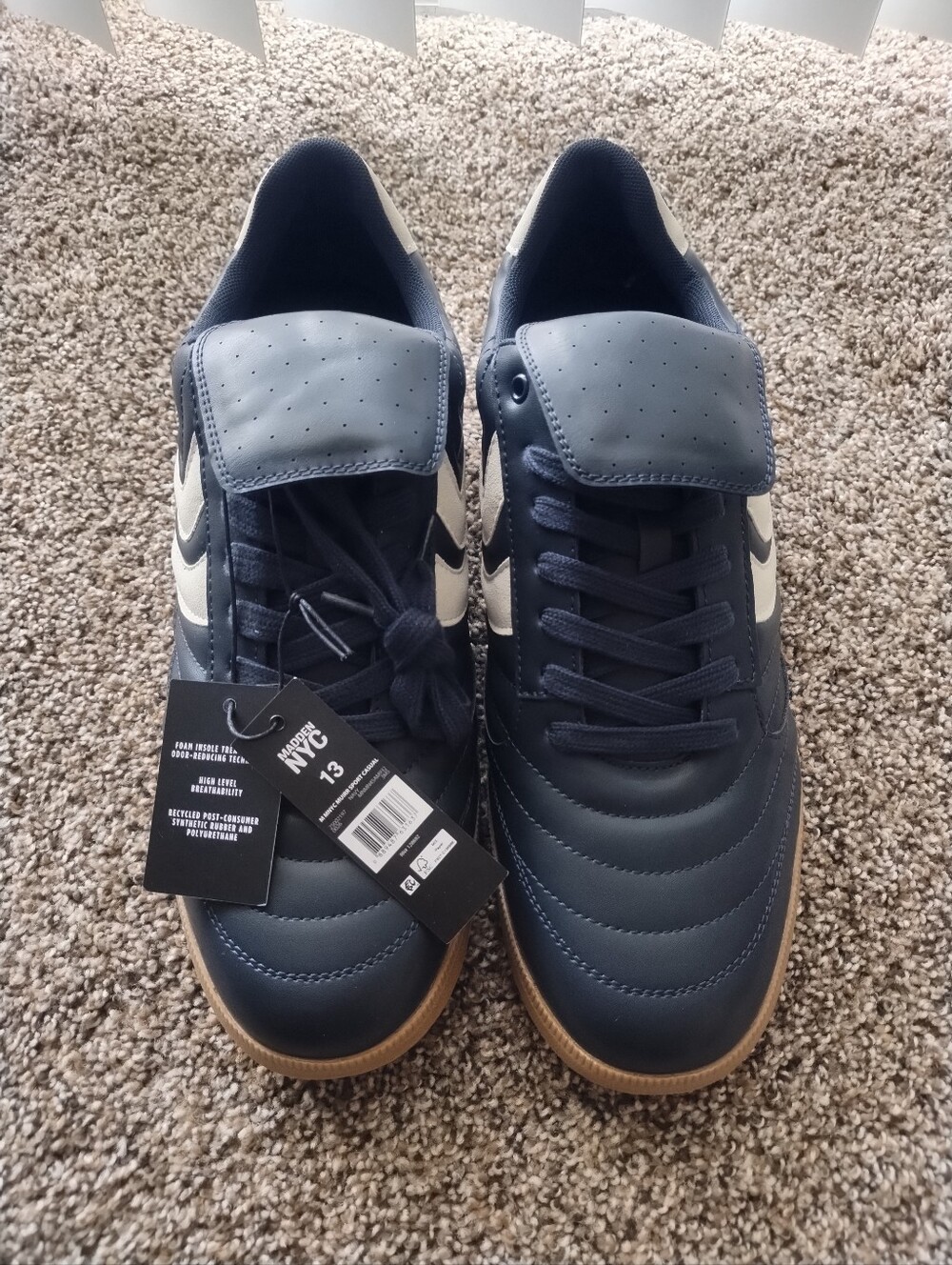 Men's Navy and White Casual Sneakers with Gum Sole
